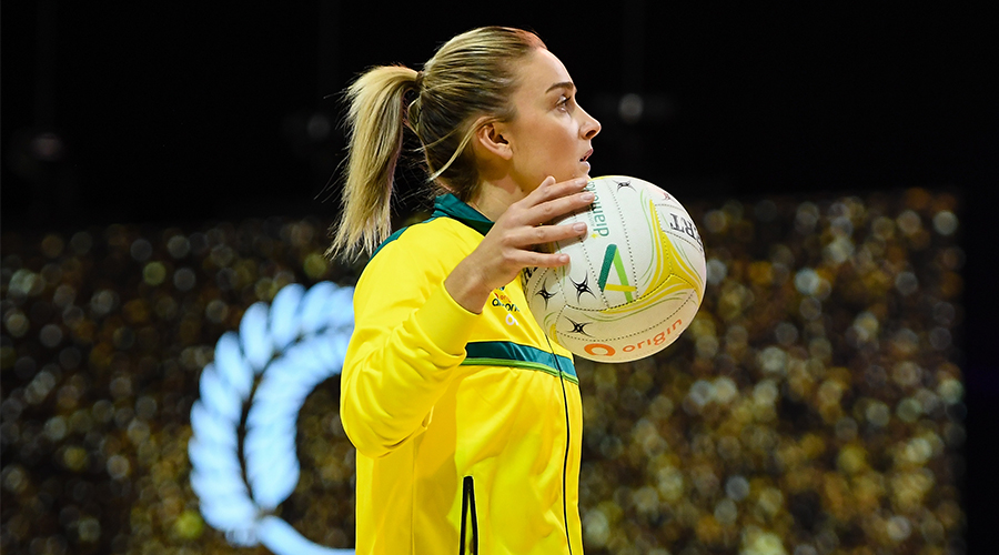 Liz Watson of the Diamonds warms up during Game 4 of the Constellation Cup match between the New Zealand Silver Ferns and Australian Diamonds in Christchurch, New Zealand, Sunday, March 7, 2021.